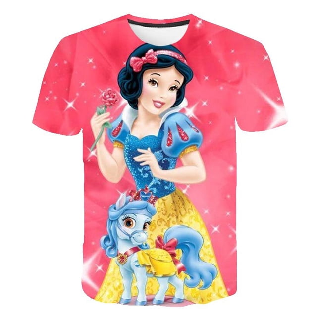 Camisetas de verano para niños de Blancanieves, camisetas de moda para niños y niñas, camisetas casuales de dibujos animados de manga corta de Disney para niños de 4 a 14 años 7T Gao Jinjia LED
