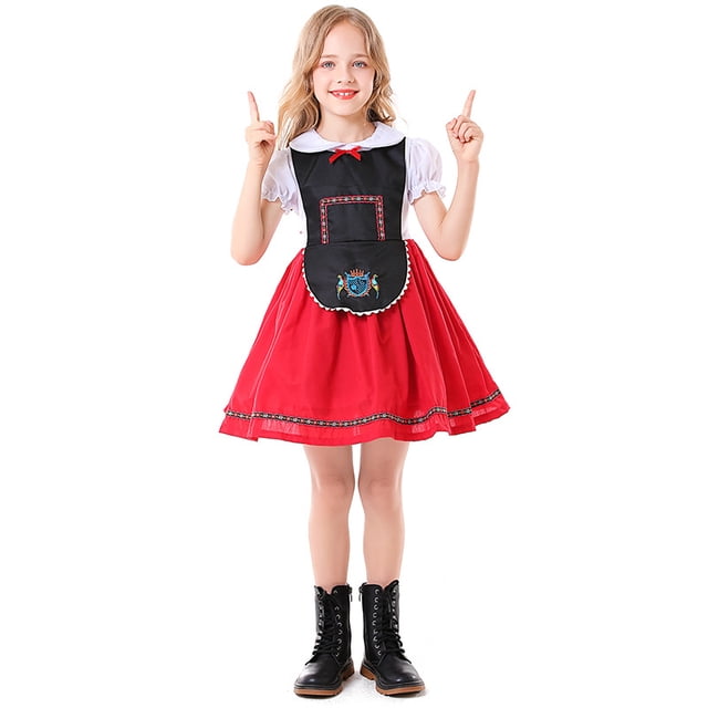 Alemania Munich traje nacional tradicional rojo y negro niños cosplay bordado floral chica cerveza traje s JAMW Sencillez