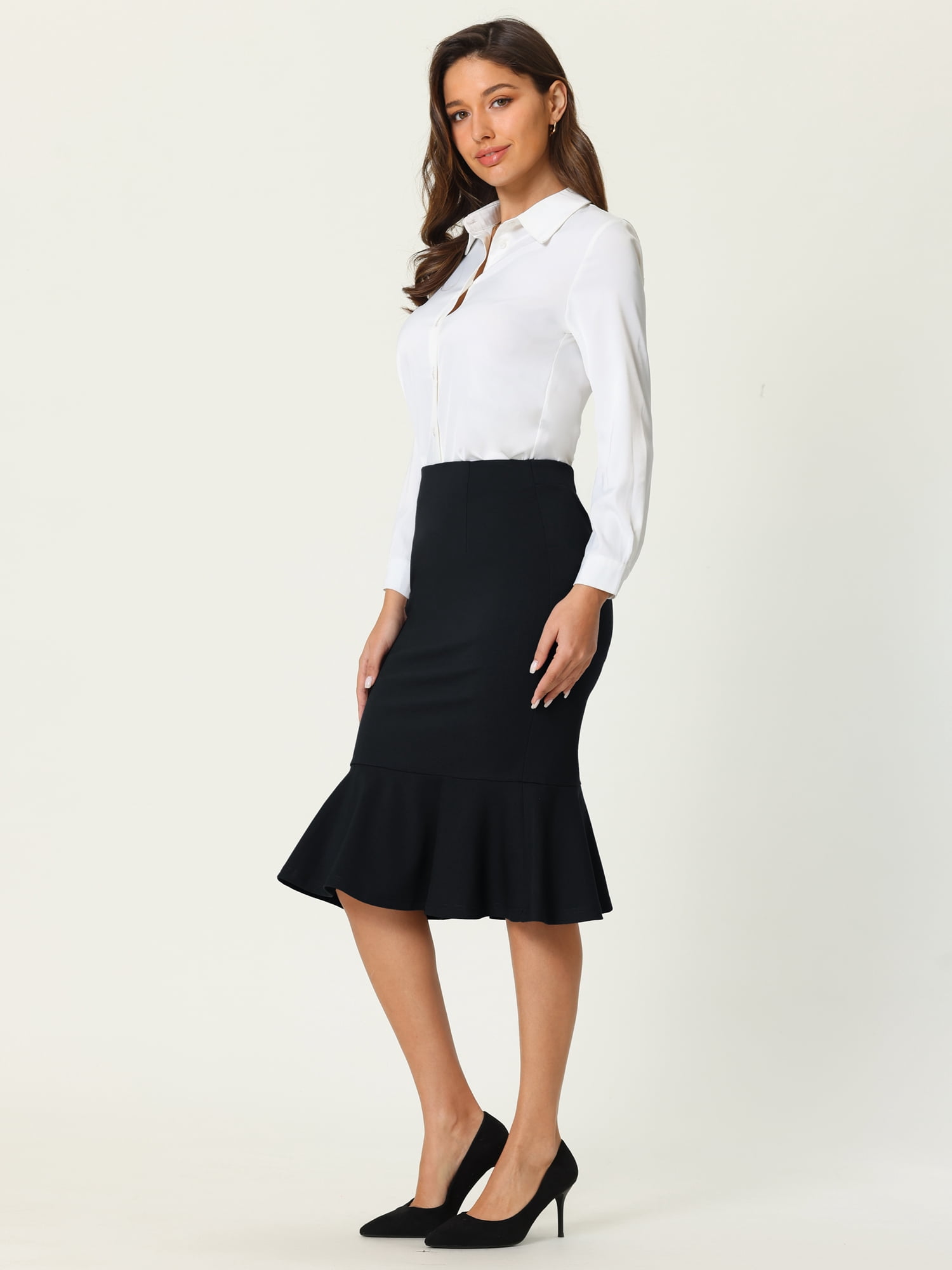 DARING DIVA Women's Bodycon Mermaid Skirt High Waist Fishtail Pencil Skirts M Black