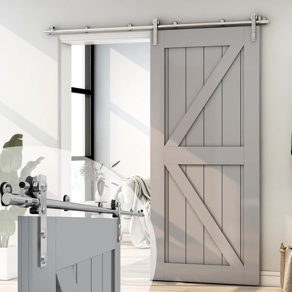 5.5FT Stainless Steel Sliding Barn Door Hardware Kit, Heavy Duty Sturdy Hardware Track-Slide Smoothly and Silently, Easy to Install Fit for 33" Wide