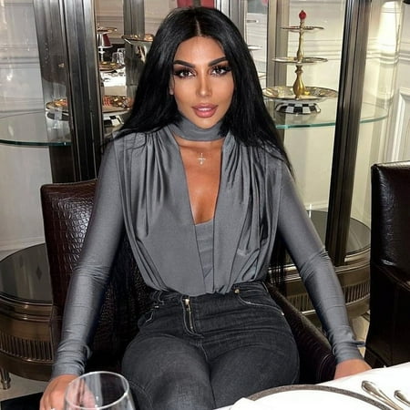 Deep V Neck Full Sleeve Sexy Bodysuit Women Rompers Winter New Skinny Party Pleated Bodysuits Ladies T-shirt Clubwear