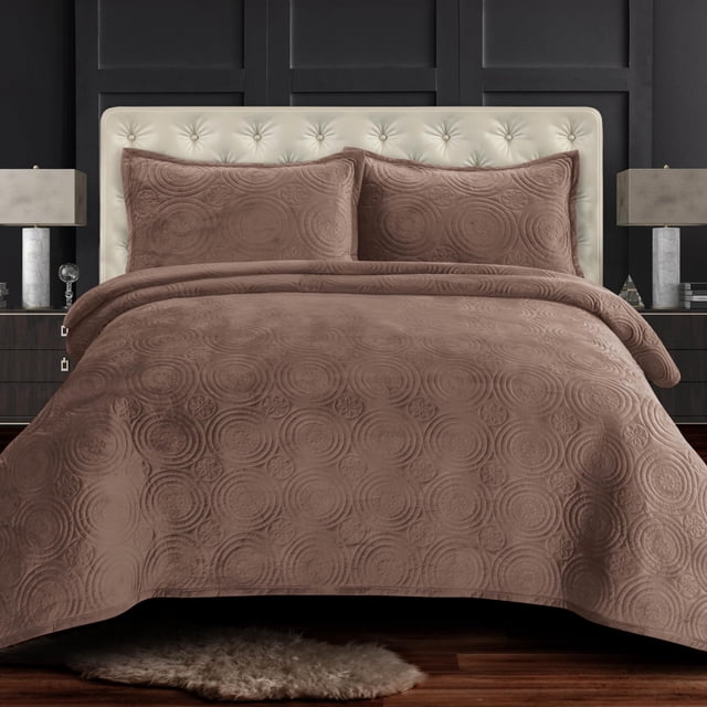 Tribeca Living Juego de cama King de tres piezas con edredón de terciopelo extragrande, 260 g/m², juego acolchado de terciopelo suave que incluye un edredón y dos fundas de almohada color gris pardo c
