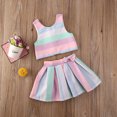 thumbnail image 2 of Baby Girl Rainbow Skirts Set Kids Colorful Sleeveless Bowknot Vest Top+Pleated Tutu Skirt Dress, 2 of 6