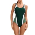 thumbnail image 2 of Women's Sleeveless One Piece Wetsuit Conservative Sexy Backless Color Matching Swimsuit with Removable Bra Pads for Swimming Vacation,Green,XL, 2 of 5