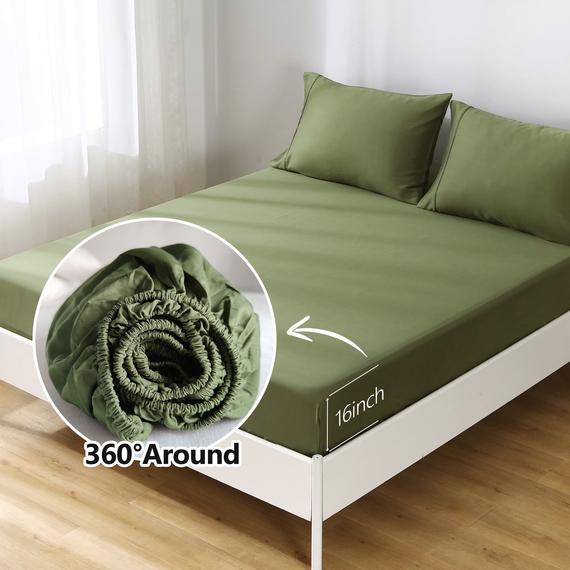 L Linen World 100% Viscose from Bamboo Sheets Set Full Size,Bamboo Cooling Bed Sheet 4 Pieces Deep Pocket Sheet,Silky Soft,Breathable(Green,Full)