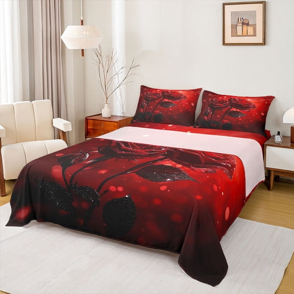 Castle Fairy Teens Red Rose Twin Sheet Sets,Romantic Flower Bedding