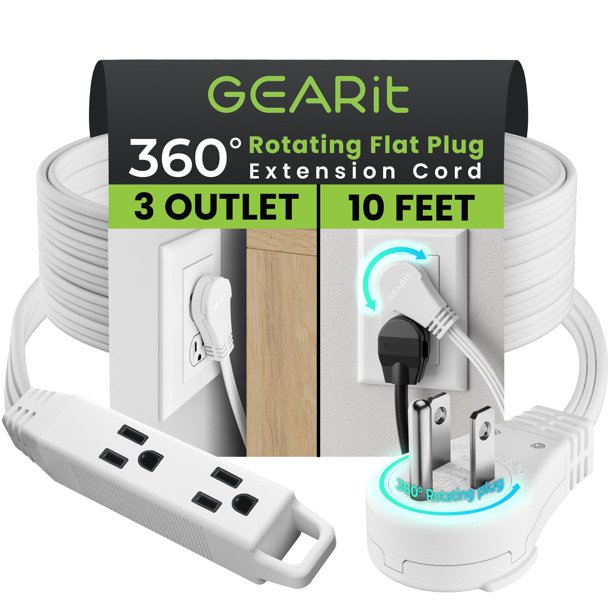 Cable de extensión GearIt 360, enchufe plano giratorio, 3 salidas, 10 pies