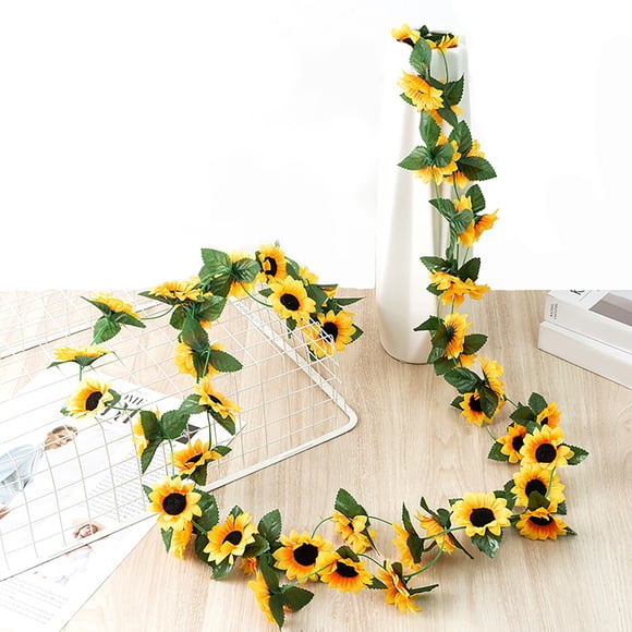 Artificial Sunflower Garland Vine, Sunflower Vine Artificial Flowers with Green Leaves, Fake Flower for Home Kitchen Wedding Arch Decor