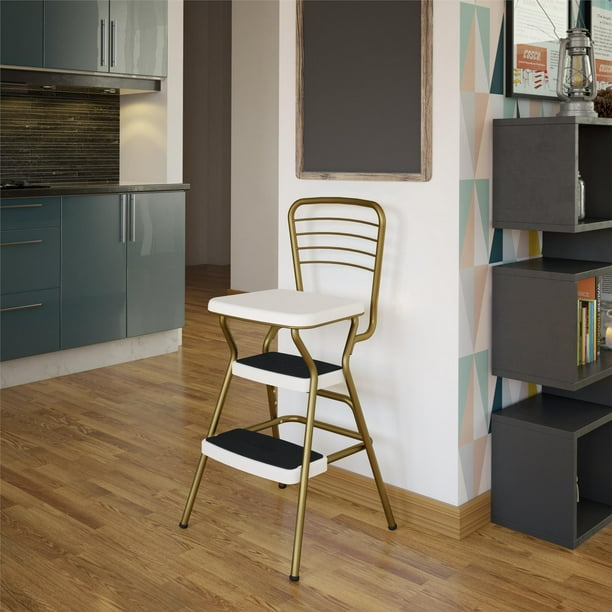 COSCO Stylaire Steel Retro Chair Step Stool with Flip-Up Vinyl