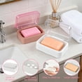 thumbnail image 3 of 3 Pack Clear Soap Dishes with Lid Travel Soap Containers Lightweight Plastic Bar Soap Holder Boxes with Cover Portable Soap Case for Kitchen,Shower,School,Gym (3, white,pink,blue), 3 of 3