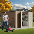 thumbnail image 2 of 10'x10' Outdoor Storage Shed, Lofka Large Metel Garden Shed with Double Lockable Door for Backyard|Patio,Brown, 2 of 8