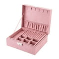 thumbnail image 3 of Velvet & Wood Jewelry Boxes Portable Jewelry Storage Case with Alloy Lock for Ring Earrings Necklace Rectangle Pink 23.1x18.7x9.1cm, 3 of 4
