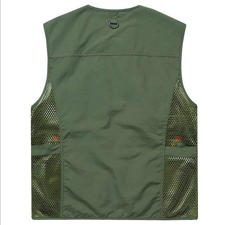 Outdoor Cargo Jackets for Men's Casual Work Safari Travel Photo Fishing Vest  Zip-up Waistcoat Multi Pockets (X-Large, Army Green 02) 