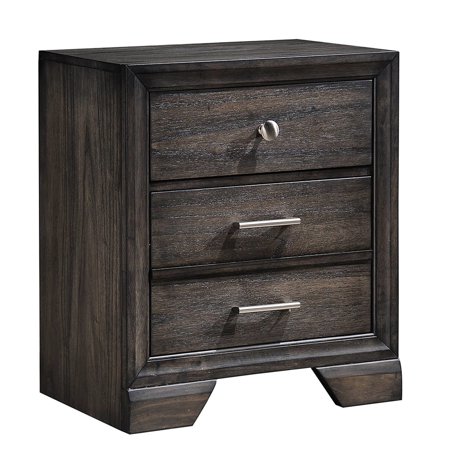 Dark Gray Finish Solid Wood 3 Nightstand For Bedroom Modern Style With Metal Glide Aspect 3 Drawers Contemporary Bedroom Furnishing Characteristic