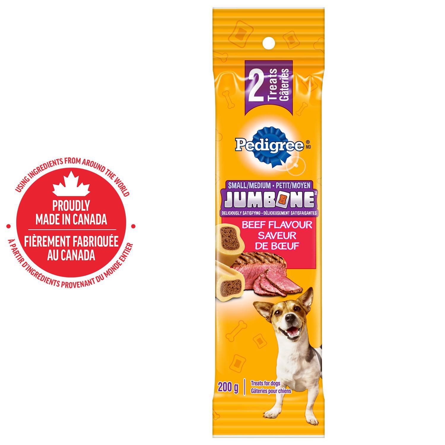 Gâteries pour chiens adultes PEDIGREE Jumbone saveur de bœuf – pour petits chiens et chiens moyens, 2 unités 200 - 500g