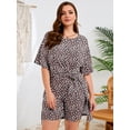 thumbnail image 3 of SHOWMALL Women's Plus Size 2 Piece Outfits, Short Sleeve Side Split Tunic Tops and Biker Shorts Sets, Summer Maternity Friendly Lounge Set Pajamas, Classic Leopard 5X, 3 of 8