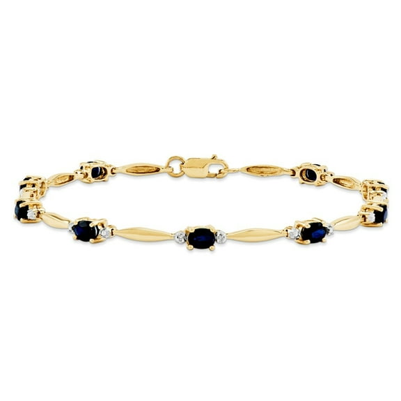 14k Yellow Gold Diamond and Sapphire Oval Bracelet - .01 dwt 1.98 cwt