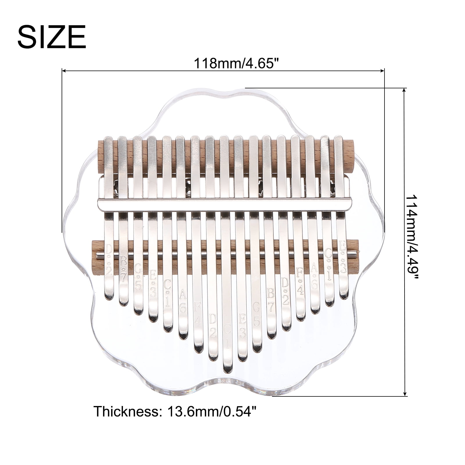 17 Keys Thumb Piano,Transparent Cherry Blossom Portable Finger Piano with Carry Box Musical Note Stickers Tuning Hammer