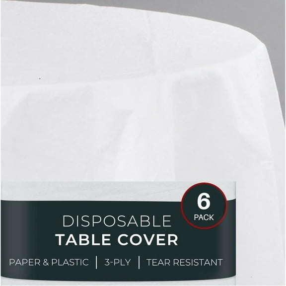 Paper Tablecloths for Round Tables | 82'' - 6 Pack | White Paper Disposable Tablecloth | 3-Ply Premium Paper & Plastic Table Cloths for Parties Disposable