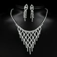 thumbnail image 4 of Visland Necklace Earring Set Shiny Rhinestone Geometric Shape Hanging Earrings High-end Luxurious Bride Princess Style Wedding Prom Banquet Ear Neck Jewelry, 4 of 7