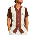 thumbnail image 2 of Camisa de bolos vintage informal para hombre, hawaiana, de manga corta, con botones, holgada, marrón, talla 2XL, 2 of 8