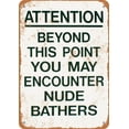 thumbnail image 1 of 8x12 Inch METAL SIGN - Nude Bathers Beyond This Point - Vintage Look, 1 of 4