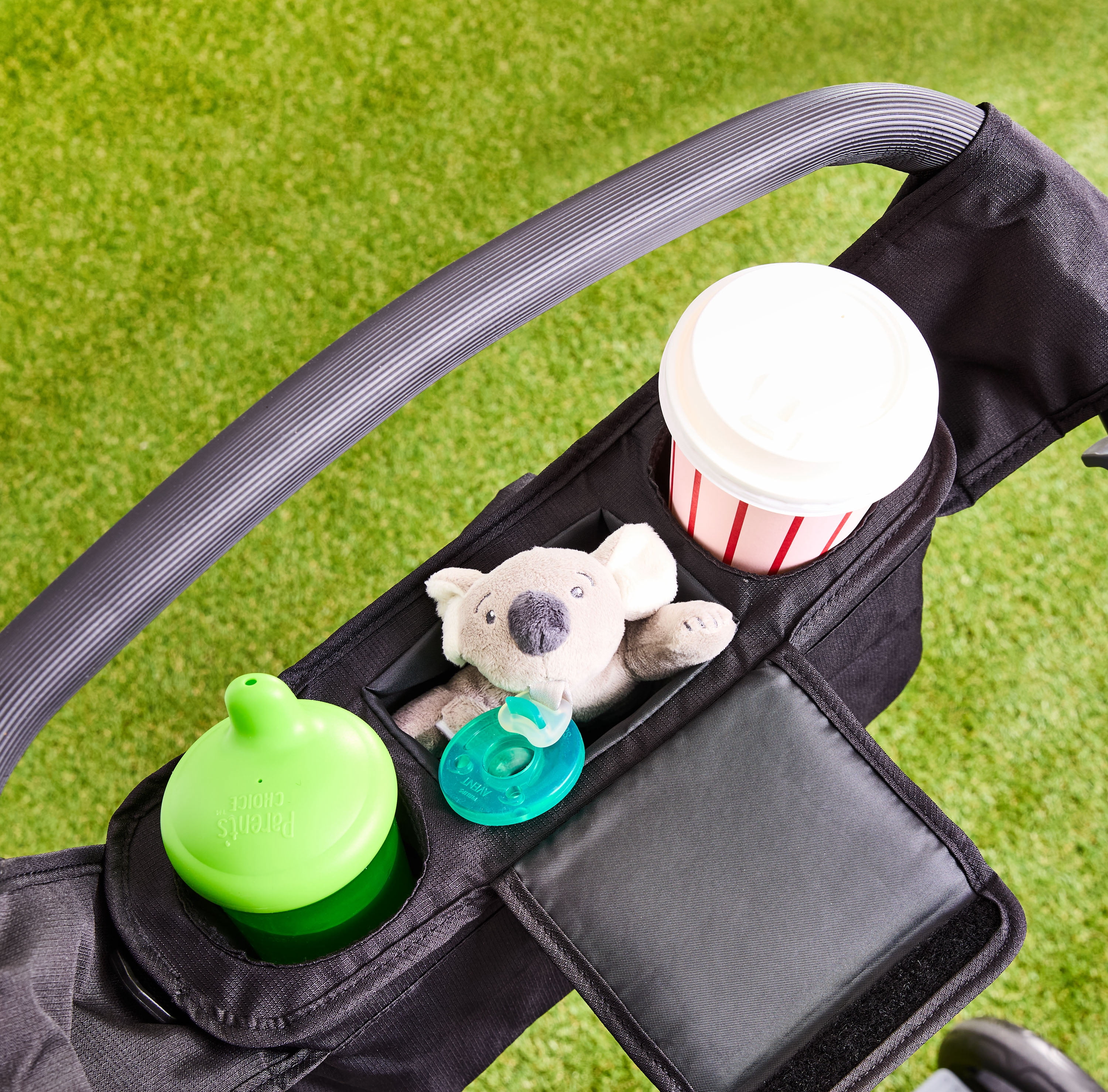 Parent's Choice Deluxe Stroller Organizer with Multi-Functional Pockets, Compact Black Design