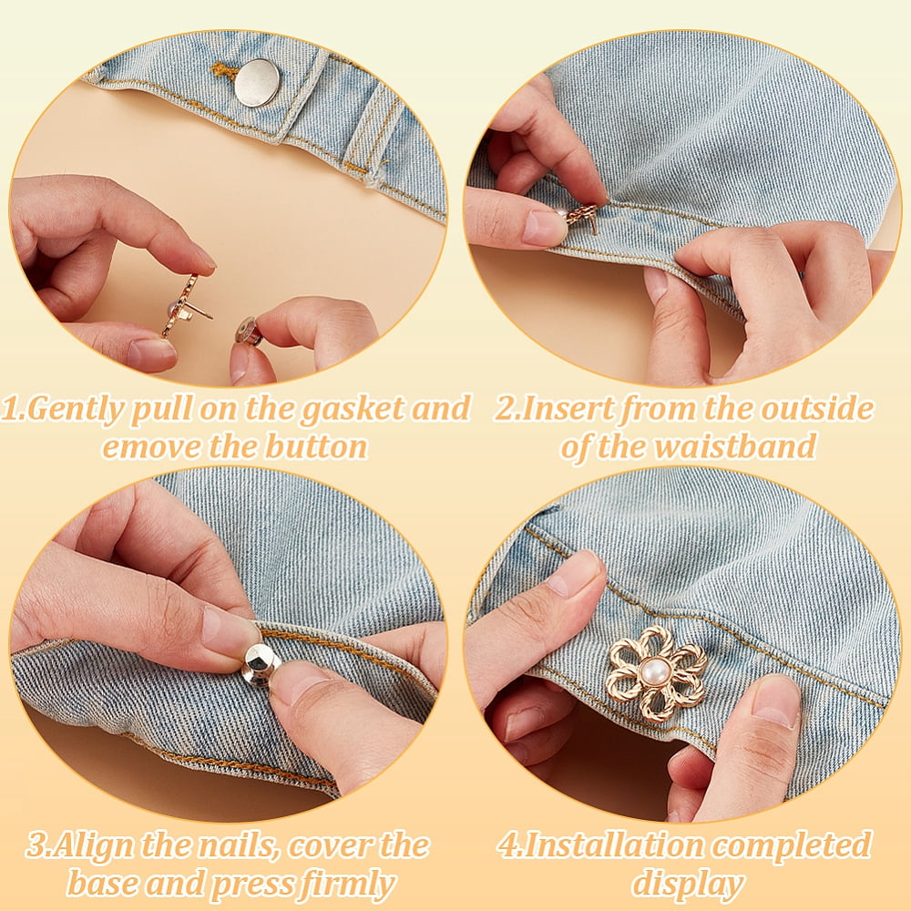 24Pcs 6 Colors Flower Shape Plastic Bead with Zinc Alloy Adjustable Jean Button Pins Waist Tightener Sewing Fasteners for Garment Accessories