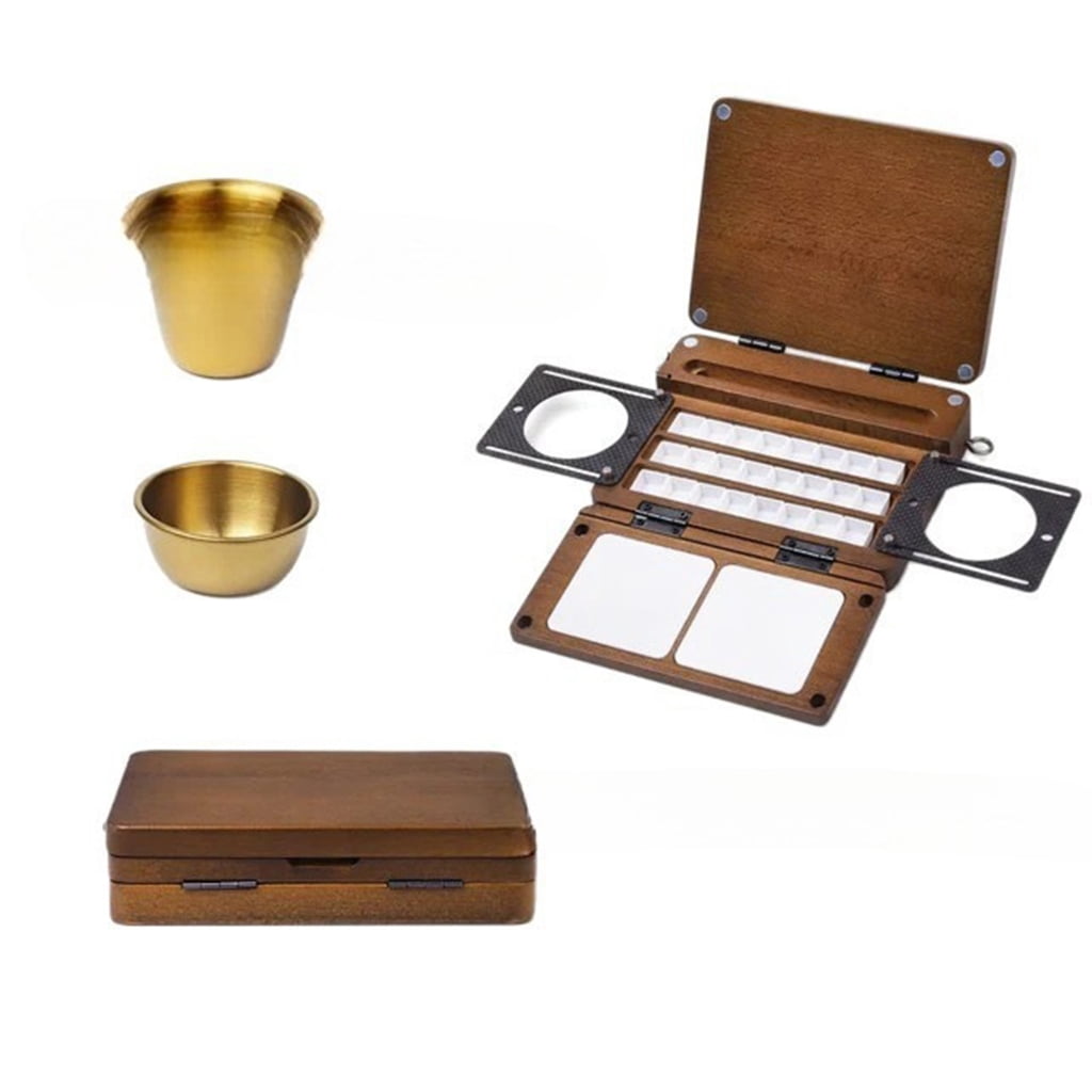 Miiottaa 24 Wells Folding Wooden Watercolor Paint Palette Box For Artist Travel Painting