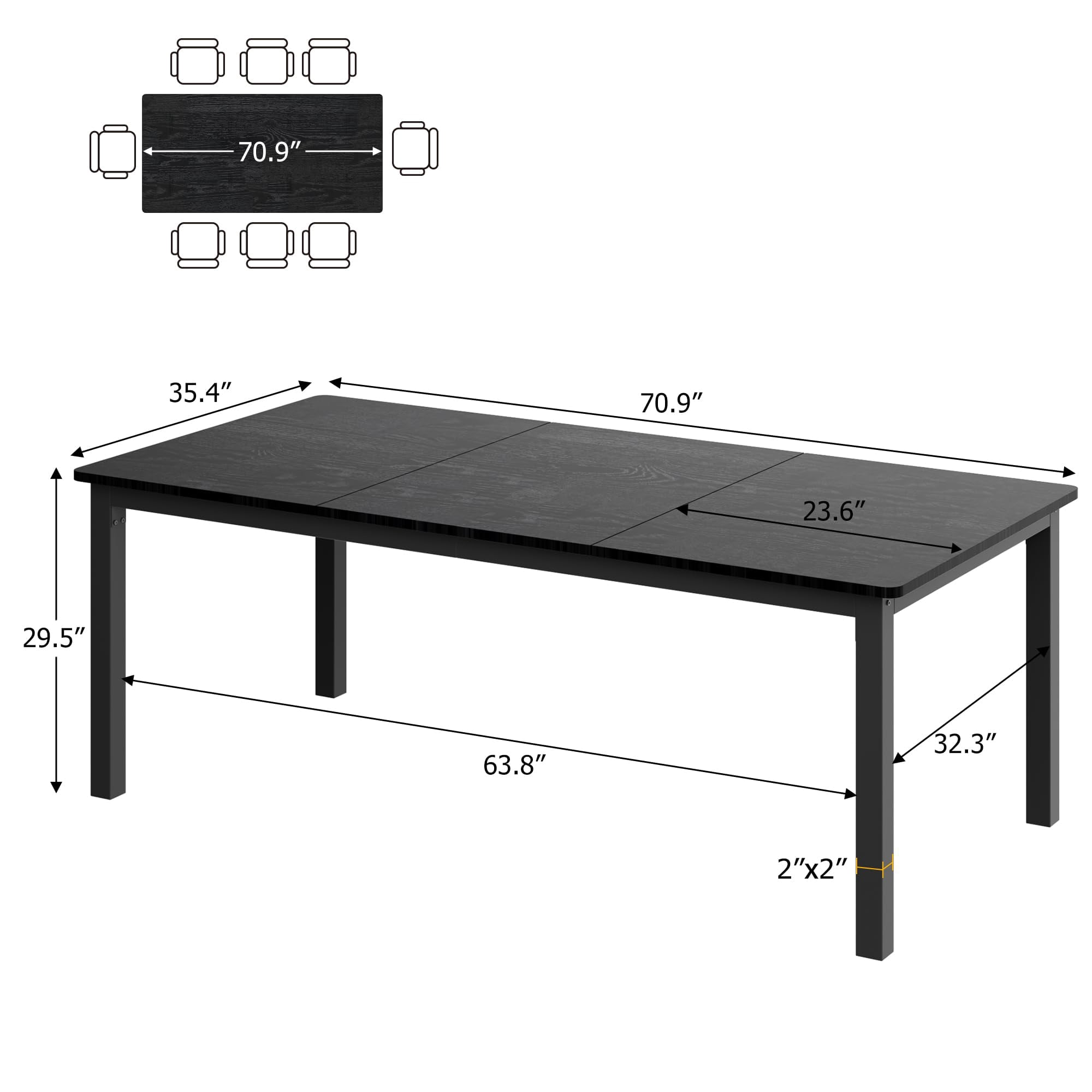 Accreate Versatile Industrial Dining Table, Large Rectangle Table with Sturdy Metal Legs, Elegant Round Corners, Waterproof Surface for Kitchen, Conference Room, or Workspace