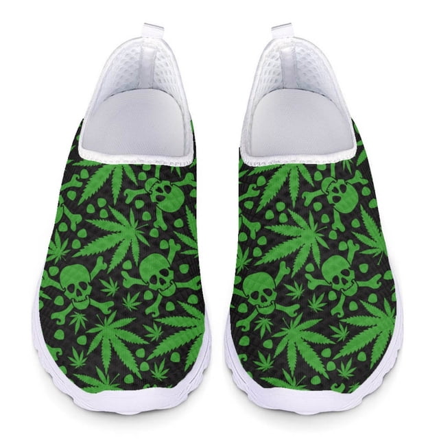 Zapatillas de deporte con estampado de hojas de marihuana en 3D de verano, mocasines con patrón de plantas, zapatos planos de malla antideslizantes, zapatos para caminar de moda urbana para mujer