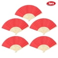 thumbnail image 1 of Paquete de 5 ventiladores plegables de bambú rojo para refrescarse y decorar en verano, 1 of 8