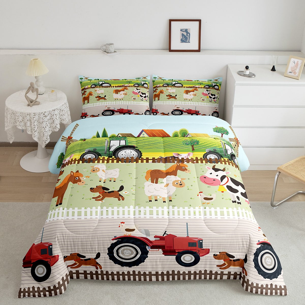 Tractor Bedding Sets for Boys Full Size Toddler Kids Cute Cartoon Farm Animals Comforter Set
