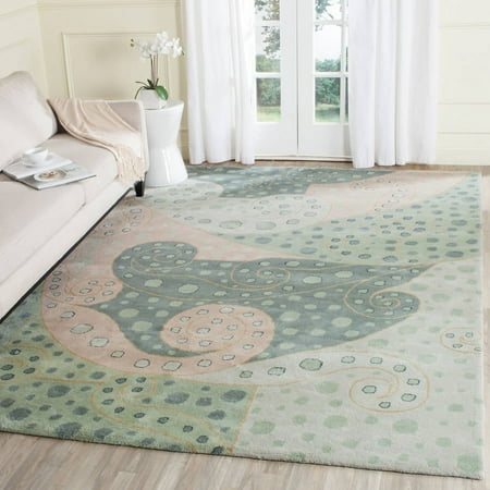 SAFAVIEH Bella Salah Geometric Paisley Wool Area Rug Sage/Multi 4 x 6