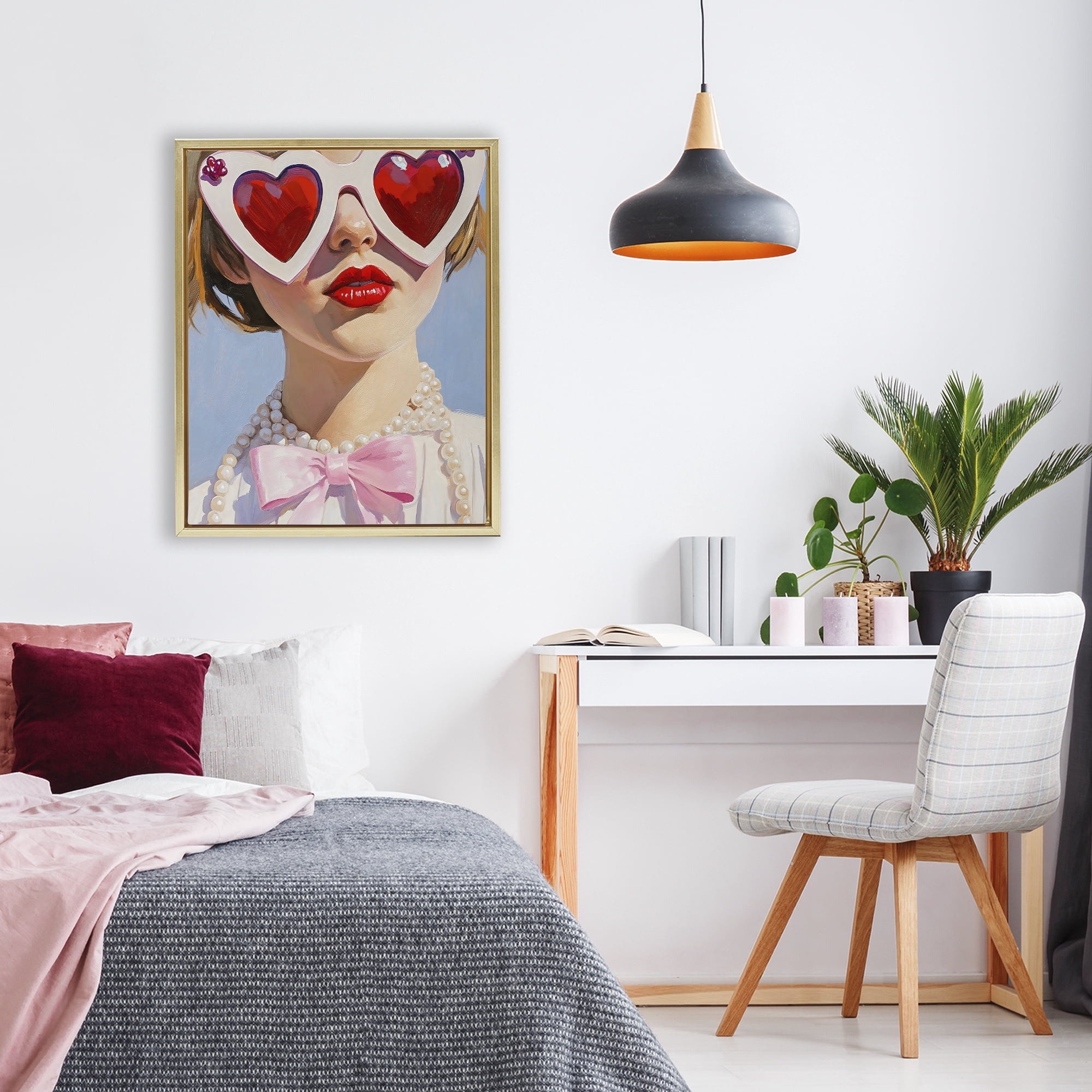 Stupell Industries Romantic Red Heart Glasses Gold Framed Floater Canvas Wall Art, design by The Prints Vibe