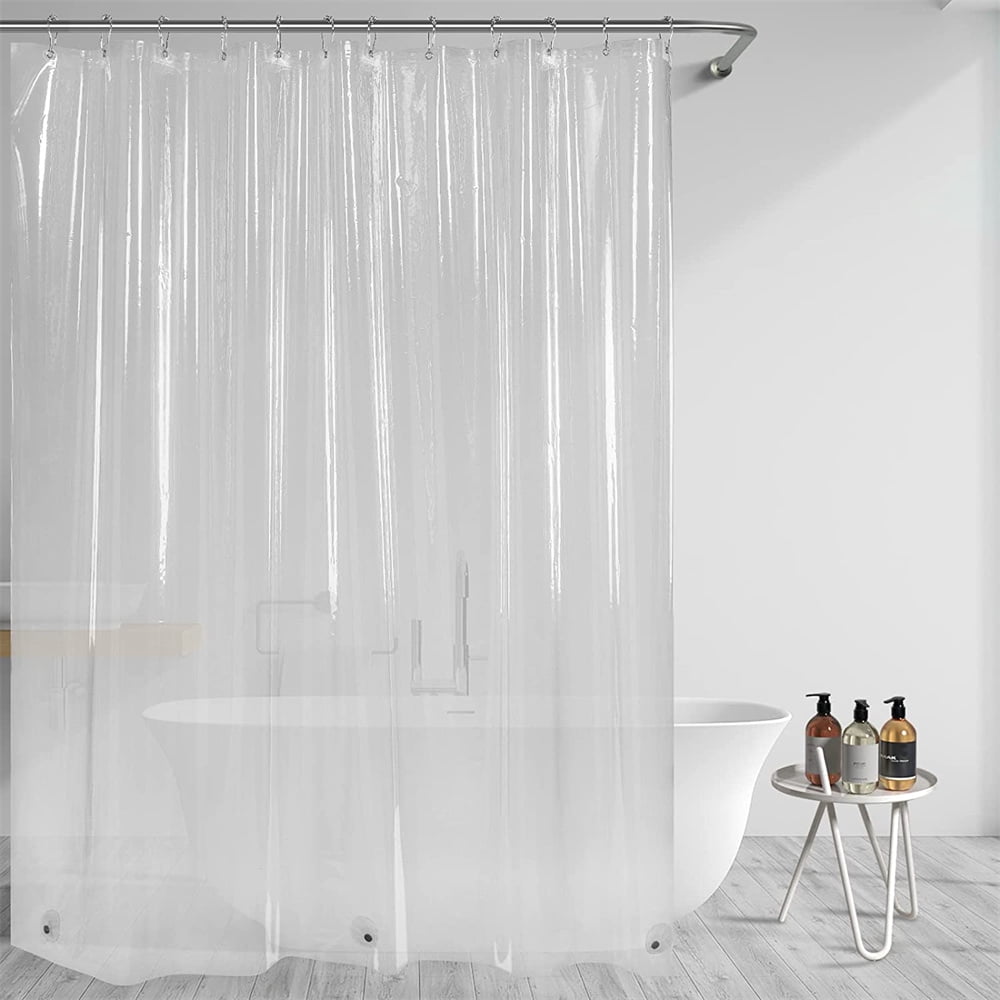 Shower Curtain PEVA Mildew Bath Curtains Transparent Waterproof w/Hooks Magnets 