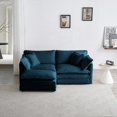 thumbnail image 4 of Modern Blue Chenille Two-Seater Sofa with Footrest and Ottoman, 85×80×75cm, Sturdy Frame, 4 of 11