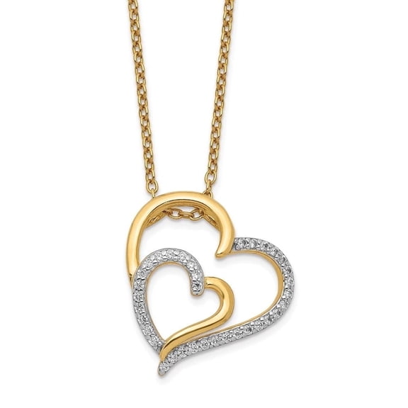 Auriga Fine Jewelry 925 Sterling Silver Gold-plated Brilliant-cut CZ Fancy Double Heart Necklace 18" for Women