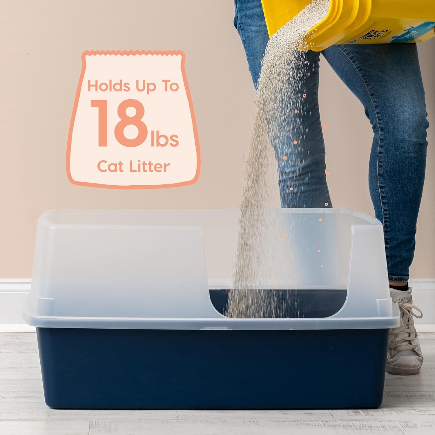 Miemie XX-Large Side Entry Cat Litter Box, Open Top Extra Large Litter Box for Big Cats and Multi-Cat Households, High Sided Scatter Shield, Easy to Clean, 30" L x 20" W x 14" H, Navy