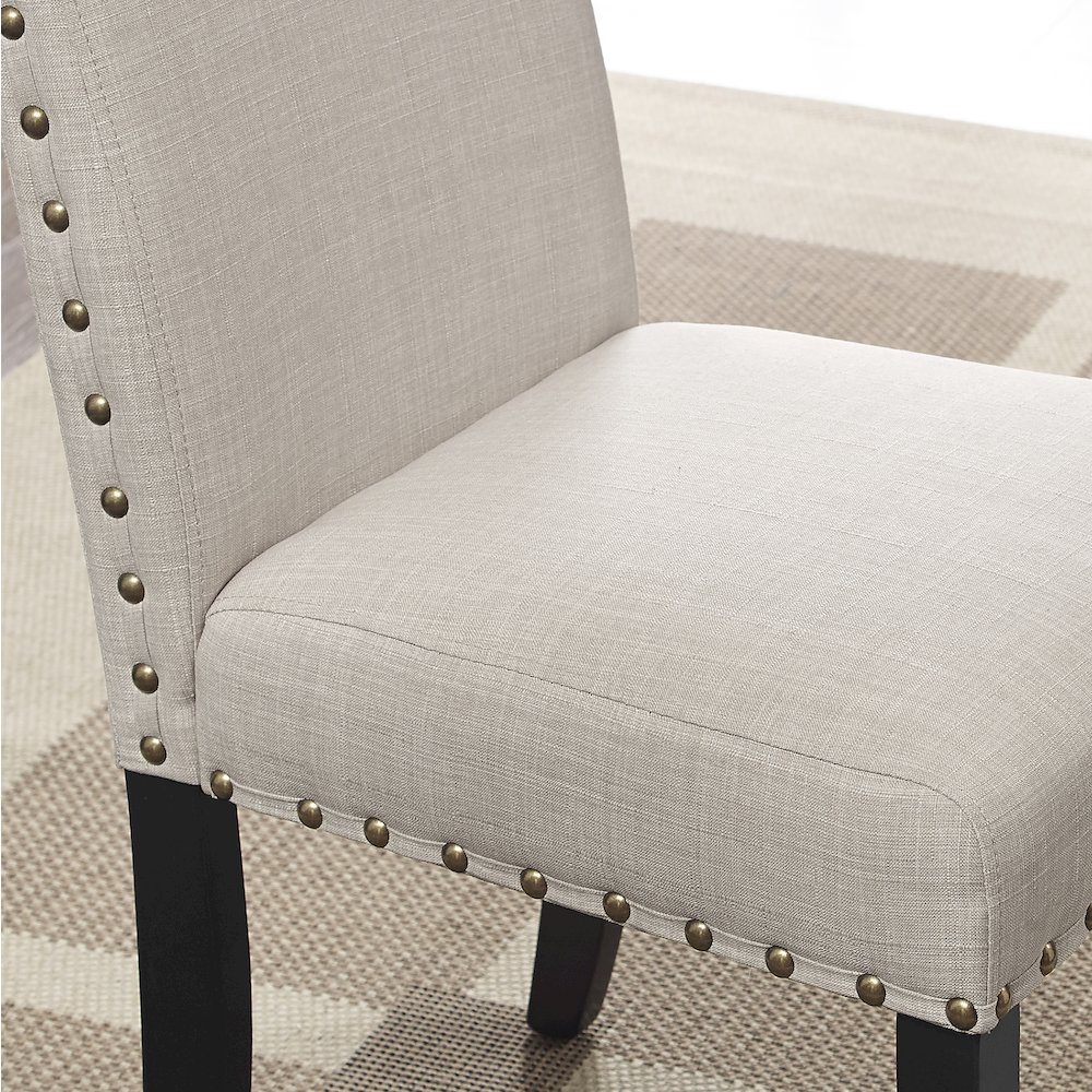 Roundhill Biony Tan Fabric Bar Stools with Nailhead Trim, Set of 2