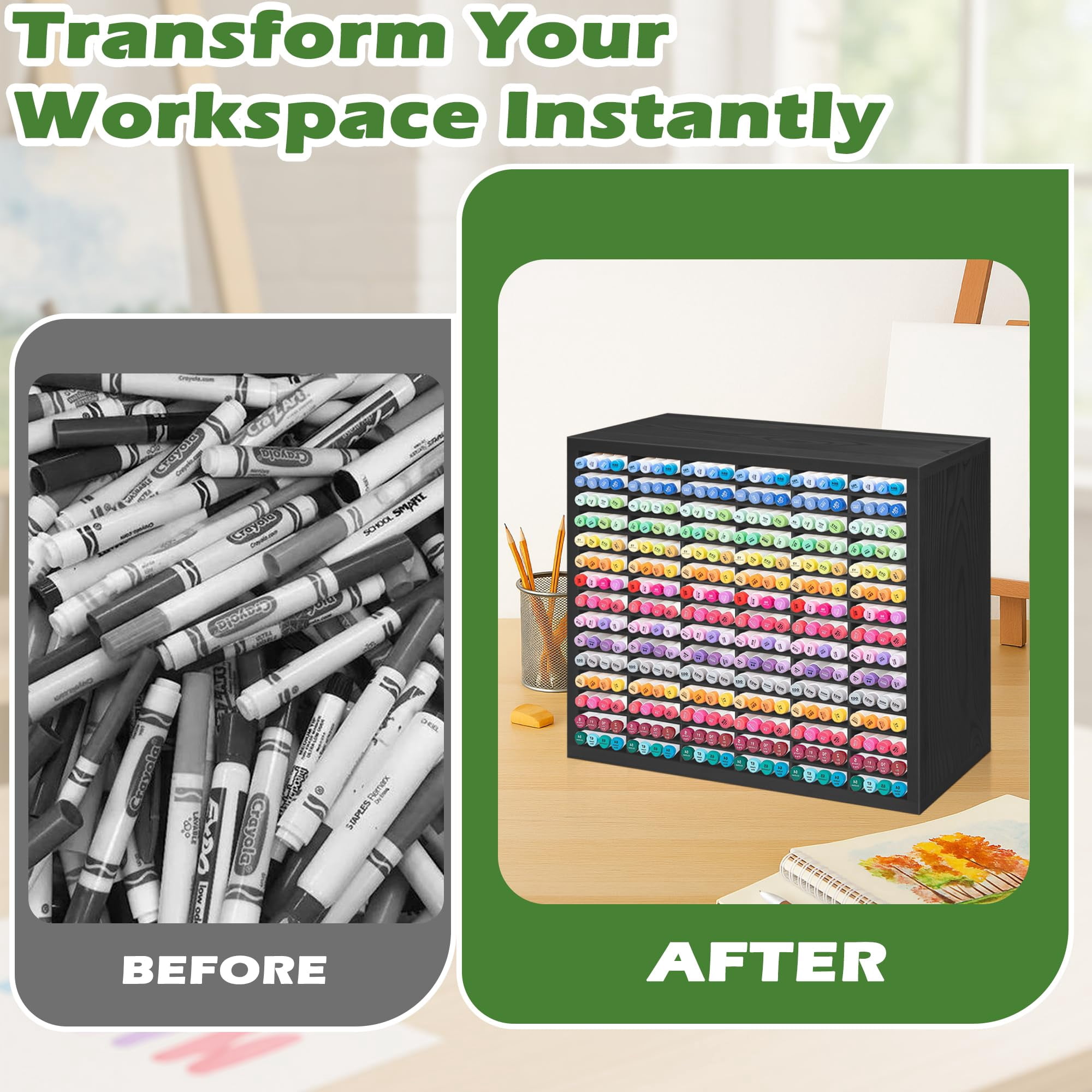 Markers Organizer With 90 Compartments For 360 Marker Storage Art Pens Rack Watercolor Brushes Holder Desk