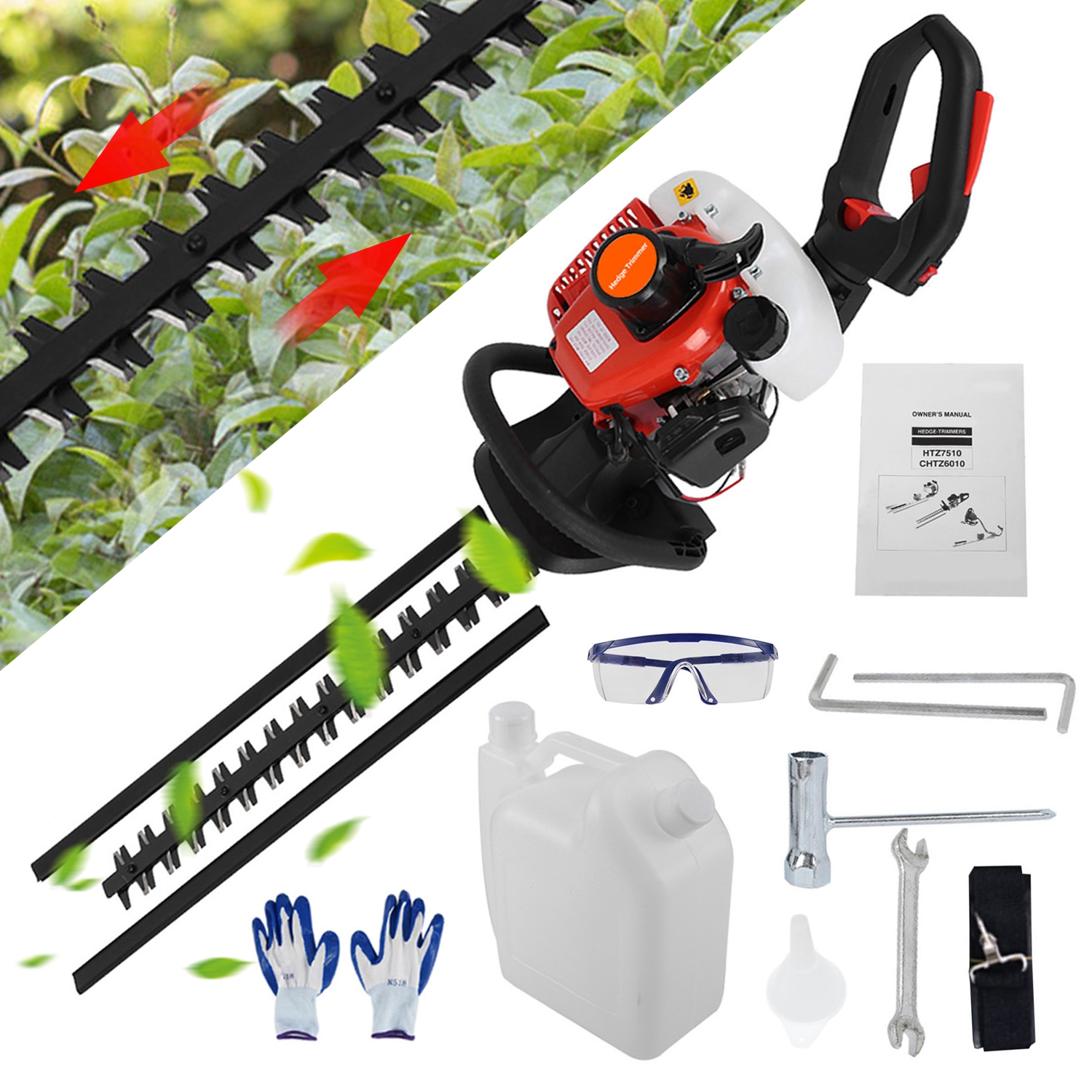 Happydeer Hedge Trimmer, 26CC 2-Stroke Gas Bush Cutter, 24-Inch Double-Sided Blade Hedge Shears for Yard and Garden