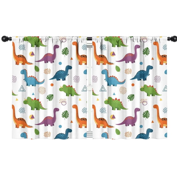 Blackout Kids Curtains,White Dinosaurs Geometric Leaves Pattern Childrens Insulated Curtains Set Of 2,Bedroom Essentials,Toddler Room Decor 42"x54"