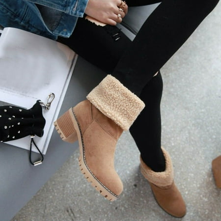 

Women s Mid Tube Foldable Ankle Snow Boots Winter Warm Thickened Booties Mid Heels Cotton Shoes Black 38