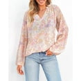 thumbnail image 3 of FreshPretty Women Casual Boho Blouse Dressy Floral Puff Long Sleeve Shirts V Neck Lightweight Chiffon Summer Fall Tops, 3 of 8
