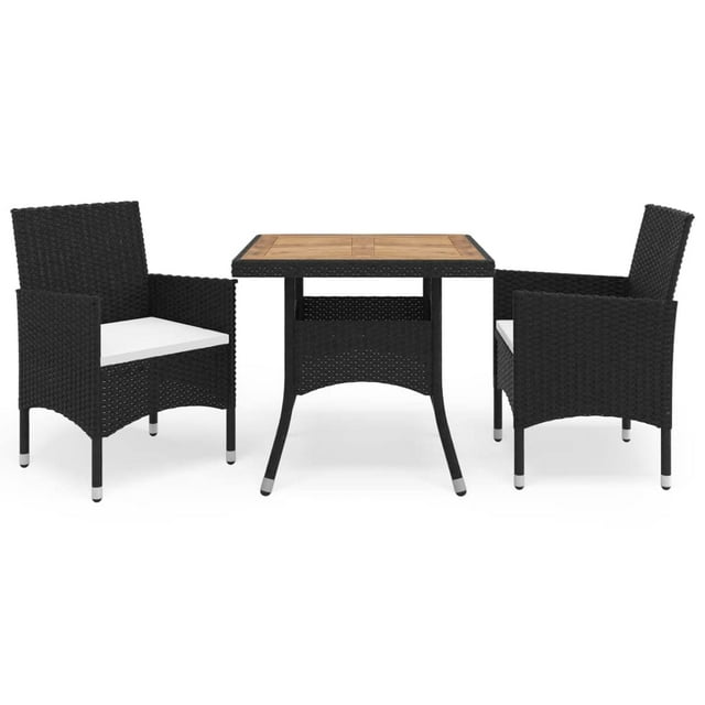 Conjunto de comedor de jardín Casafoyer en polirratán negro y madera de acacia