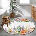 thumbnail image 3 of Round Rugs 3.3Ft, Pink Orange Flowers Round Area Rug Washable Indoor Throw Carpet, Spring Floral Farmhouse Botanical Soft Non Slip Circle Rug for Laundry Room Patio Home Decor Aesthetic, 3 of 8