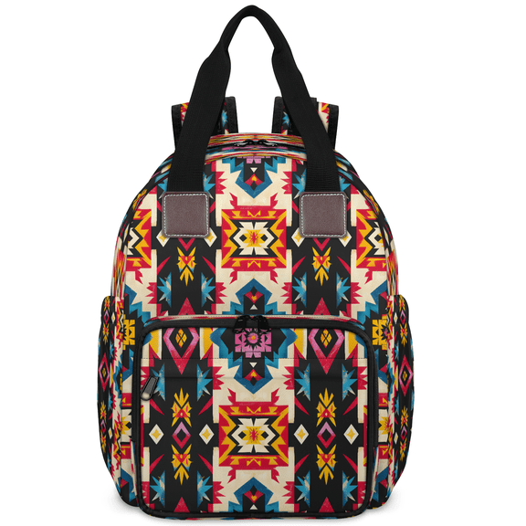 Jiaoprinted Aztec Large Diaper Backpack for Travel, Southwestern Western Waterproof Mom Daypack for Daily Use, Multi‑Pocket Carry Bag, Insulated Bottle Holders, USB Port & Stroller Hooks