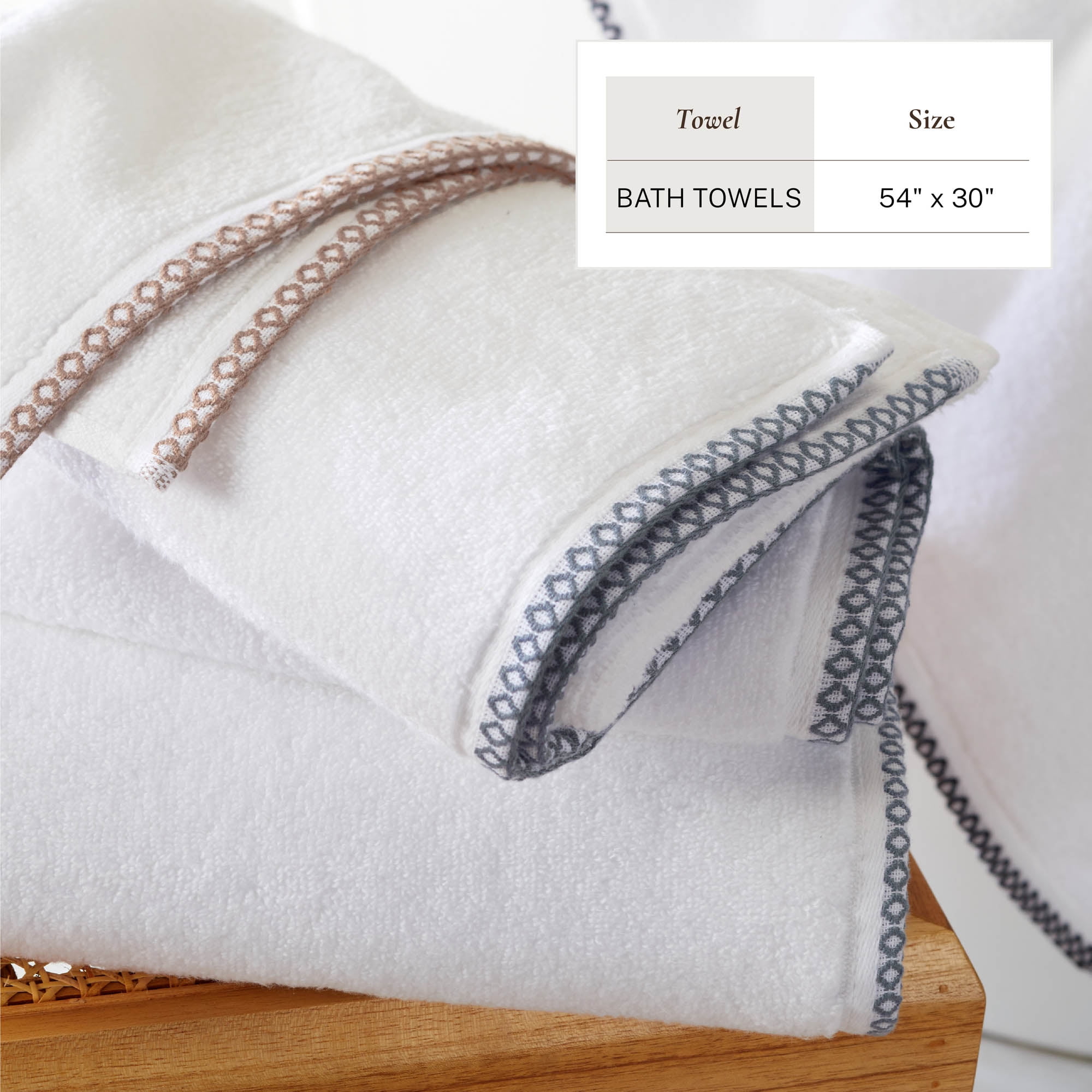 Boho-Inspired Border Quick-Dry Cotton 4 Pack Bath Towel Set