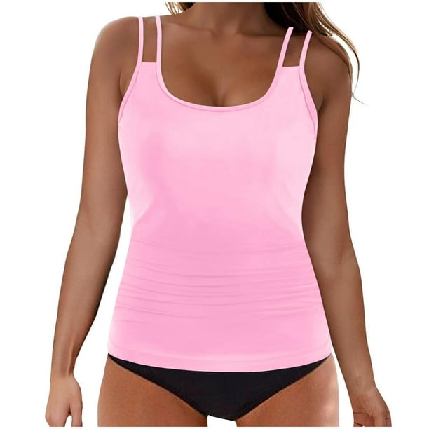 Conjunto de Bikini de Cintura Alta para Mujeres sin Mangas Sólido, Empujable Acolchado Traje de Baño de Corte Alto Ropa de Playa de Verano